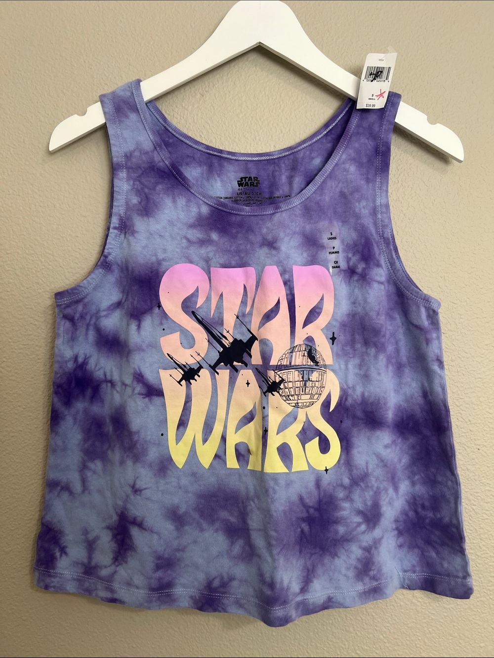 NWT Disney Parks Star Wars Purple Tie-Dye Tank Top with Gradient Logo